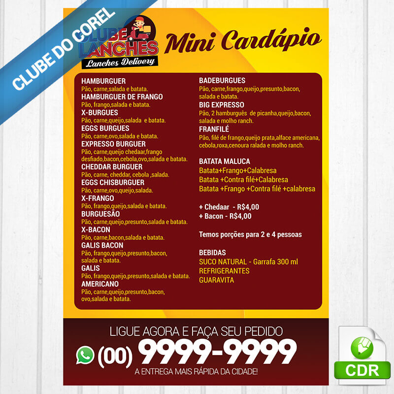 Panfleto Lanchonete + Mini Cardápio - Modelo Pronto
