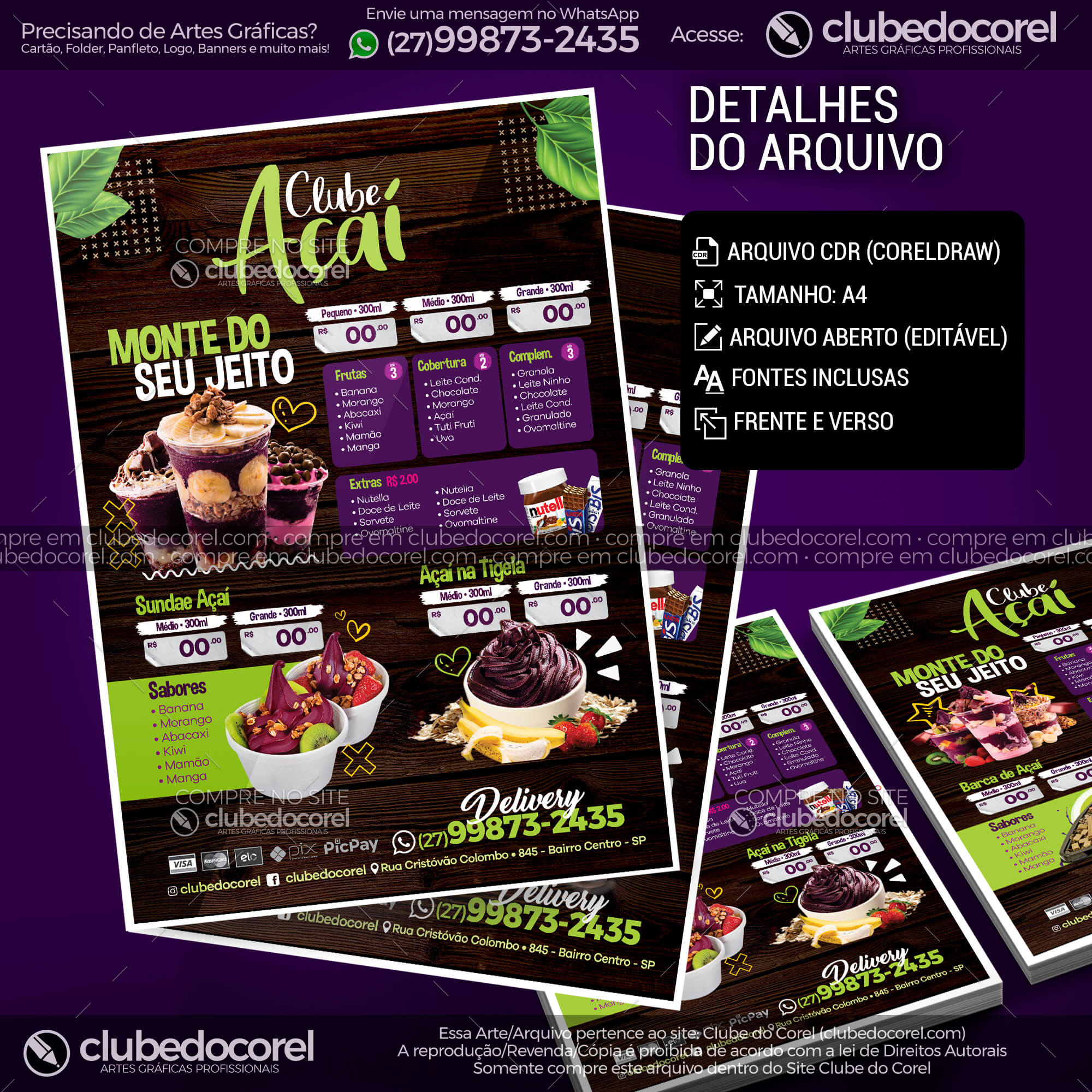 Cardápio de Açaí - Modelo p/ Editar [CDR e PDF] #04