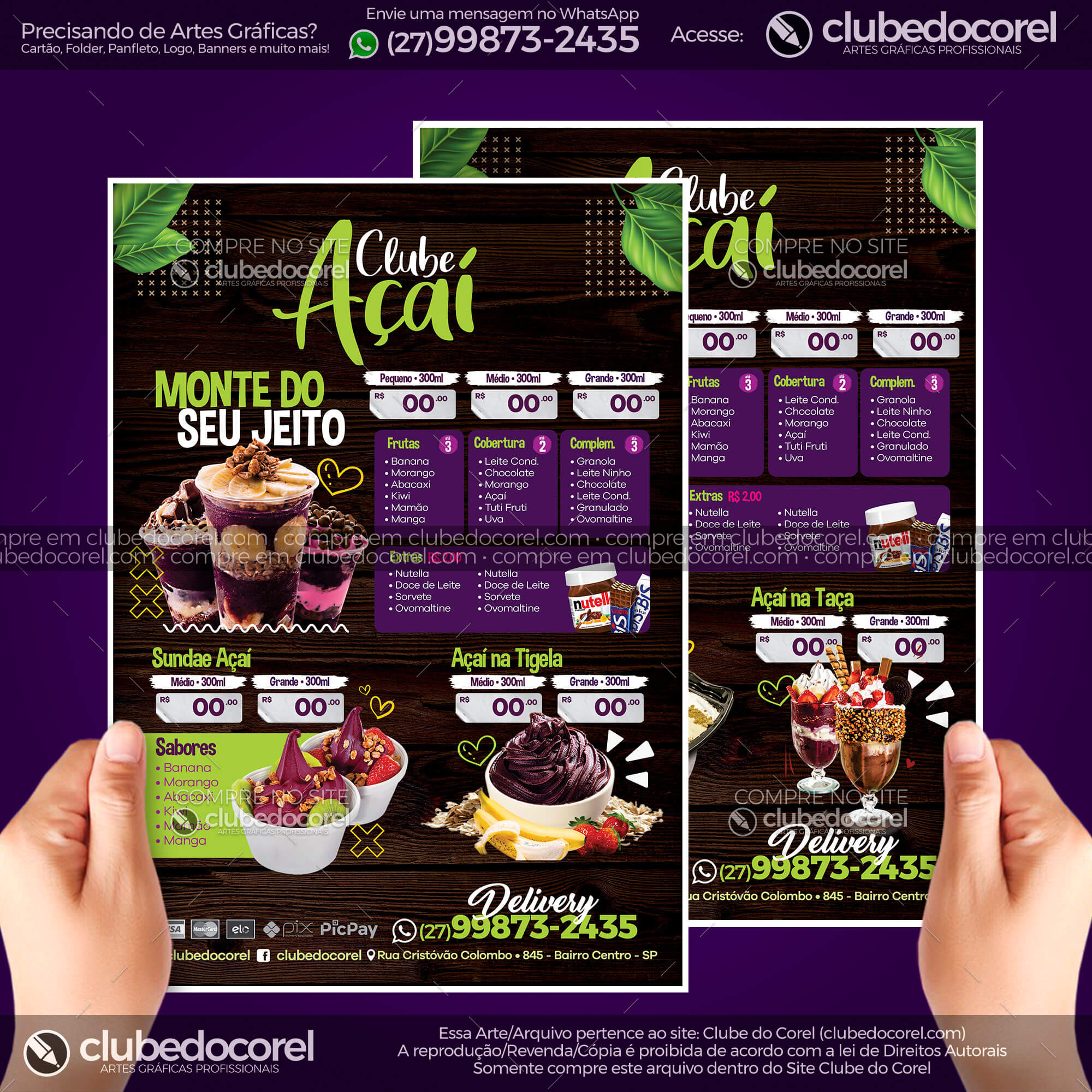 Cardápio de Açaí - Modelo p/ Editar [CDR e PDF] #04
