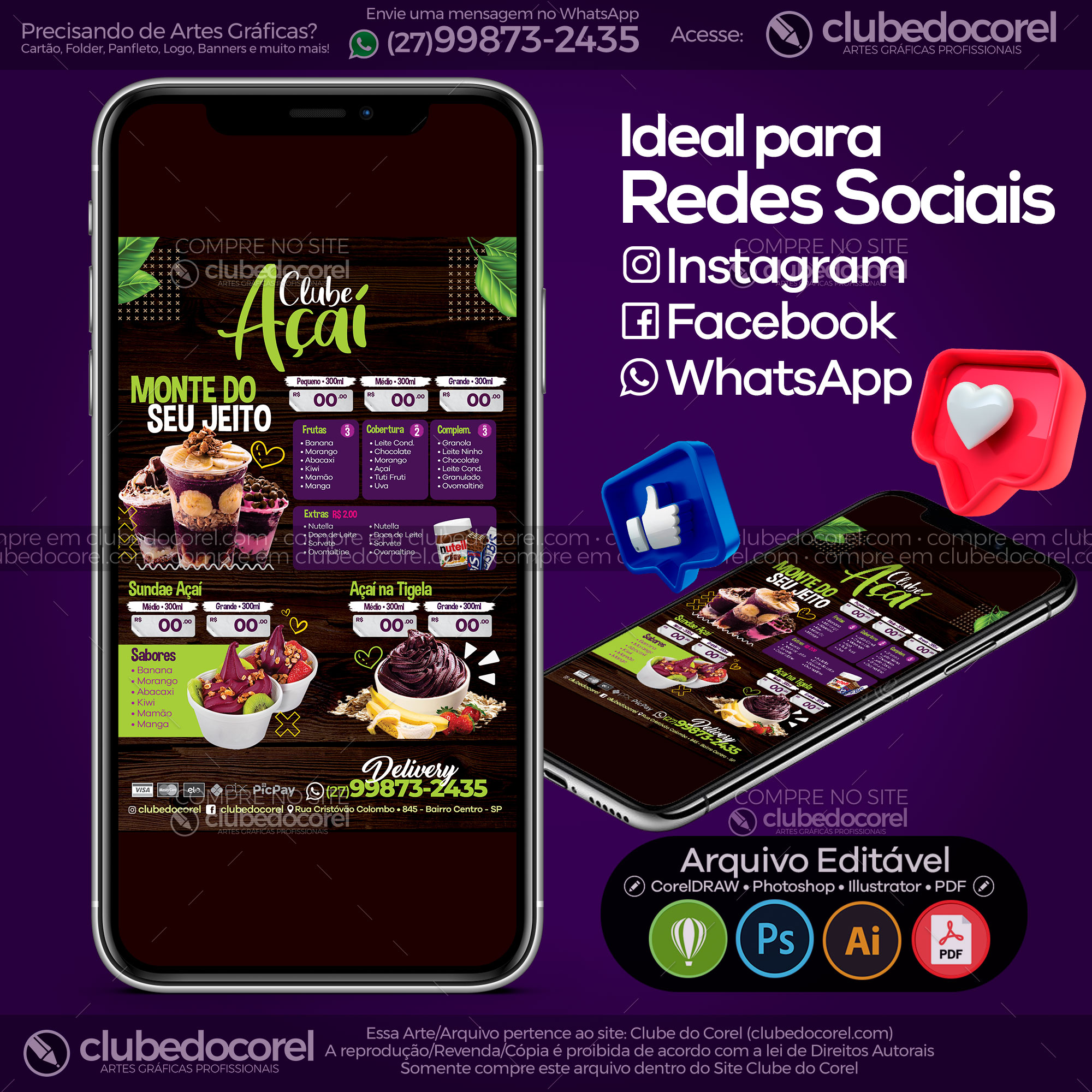 Cardápio de Açaí - Modelo p/ Editar [CDR e PDF] #04