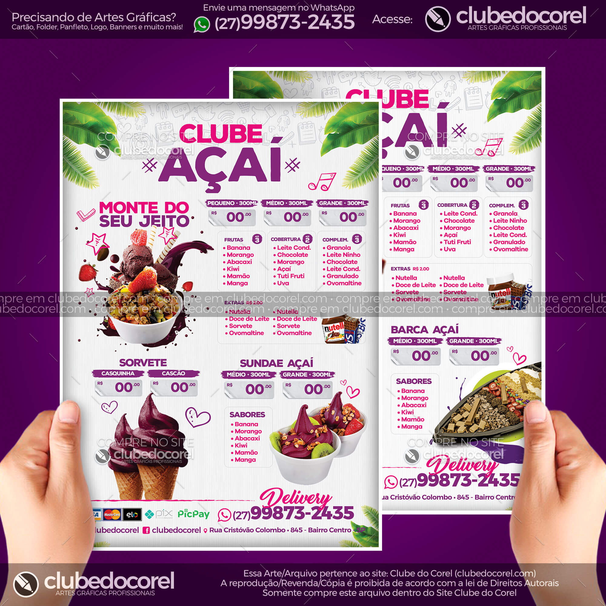 Cardápio de Açaí - Modelo p/ Editar [CDR e PDF] #01