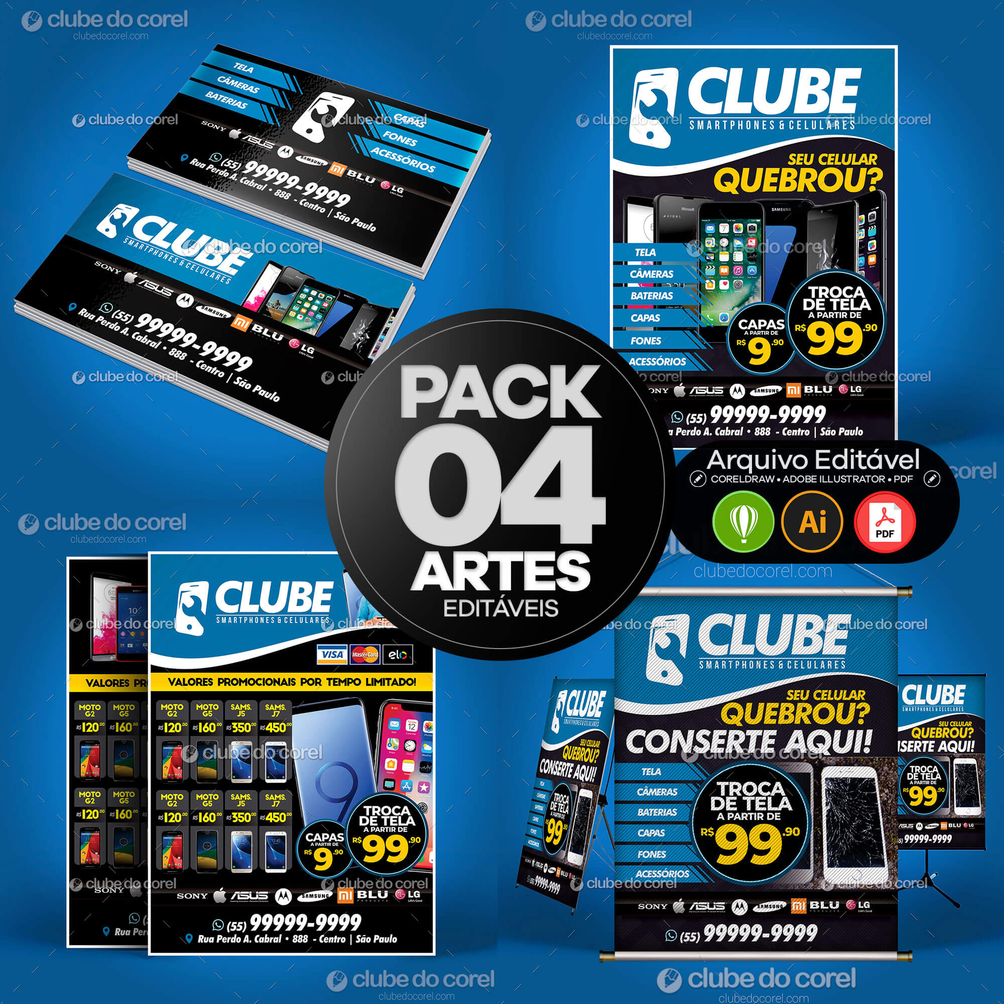 Pacote Artes - Conserto Assistência Smartphone Celular [CDR / AI / PDF]