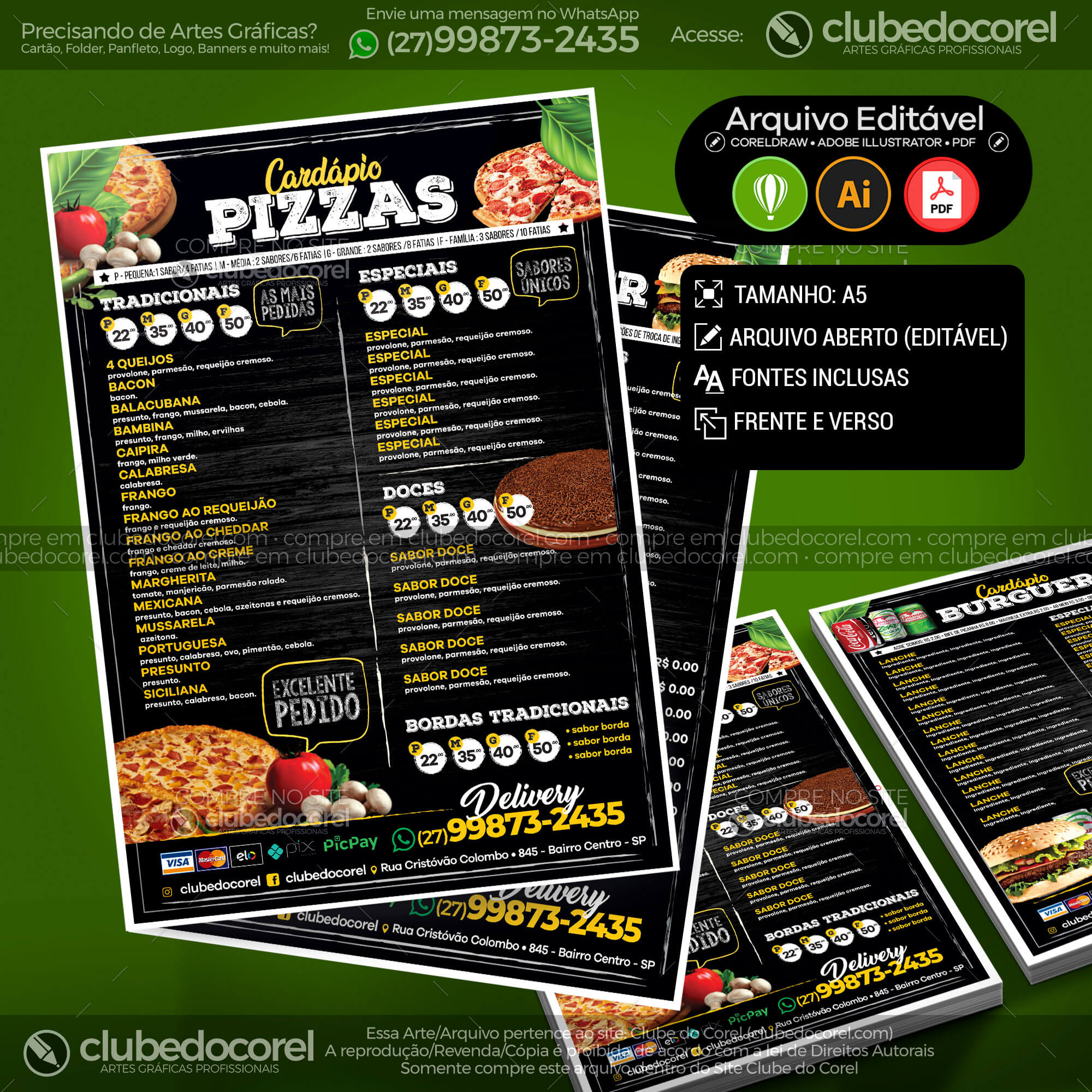 Cardápio Pizzaria #02 - Pizza e Hamburguer [CDR AI PDF]