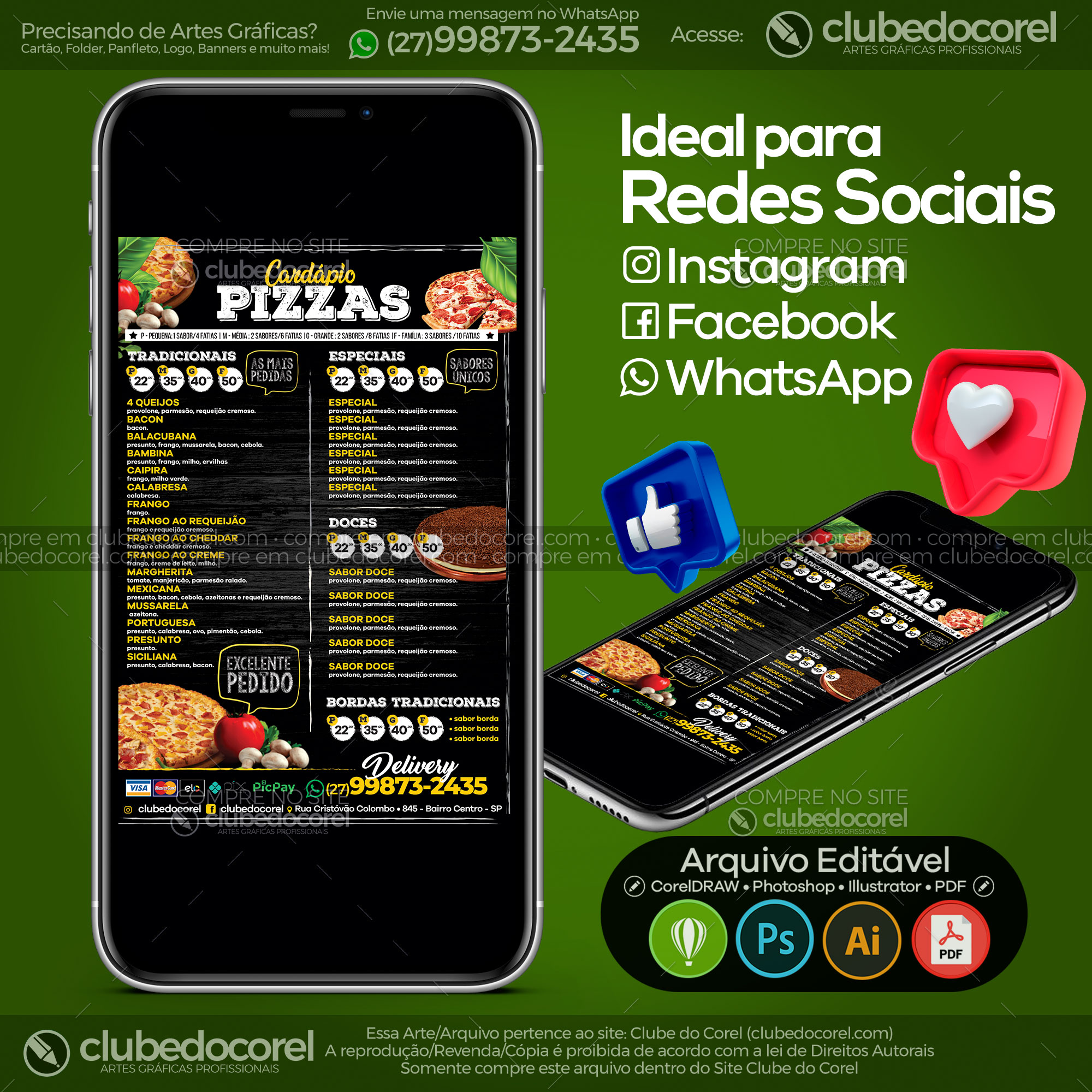 Cardápio Pizzaria #02 - Pizza e Hamburguer [CDR AI PDF]