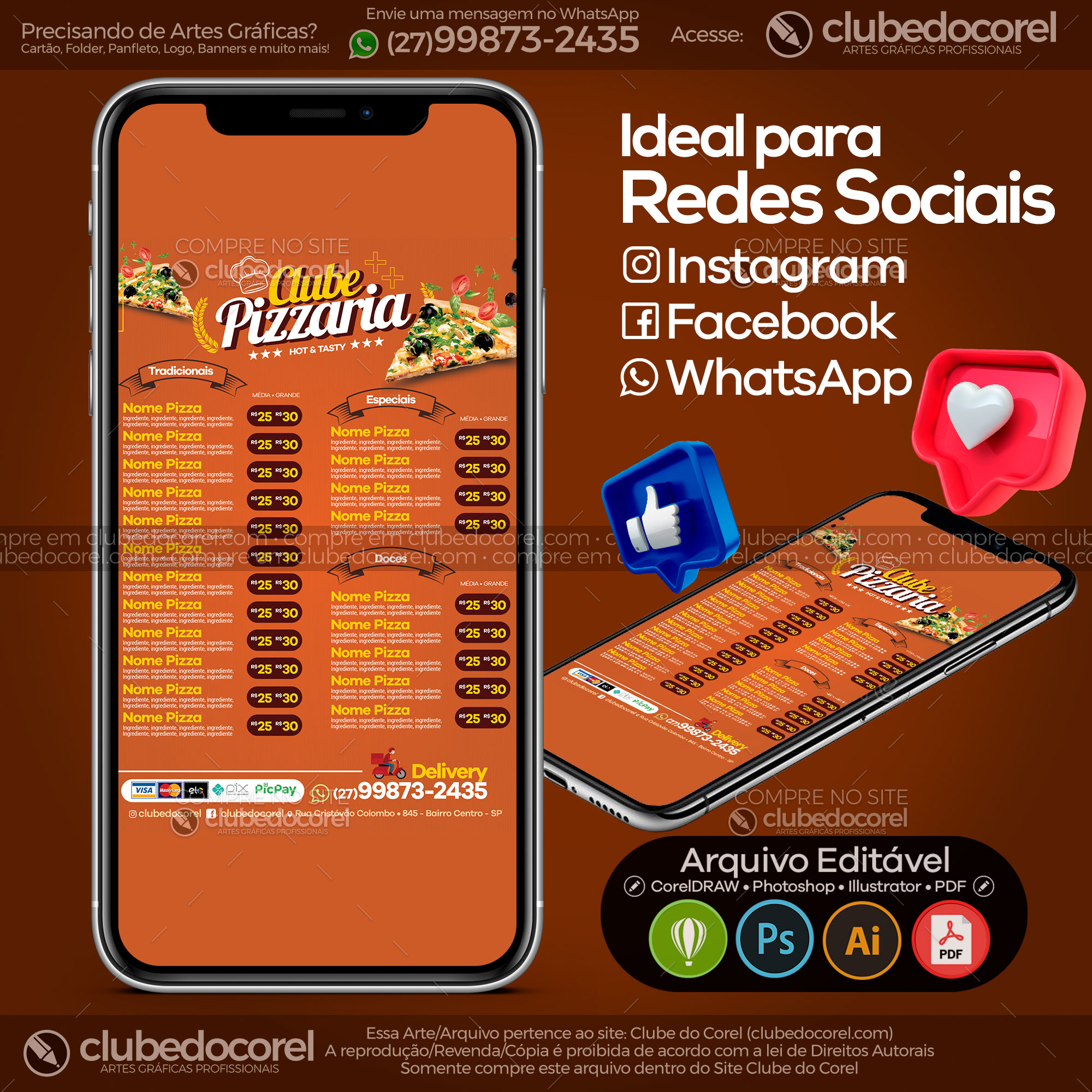 Cardápio Pizzaria #04 - Pizza e Lanches [CDR AI PDF]
