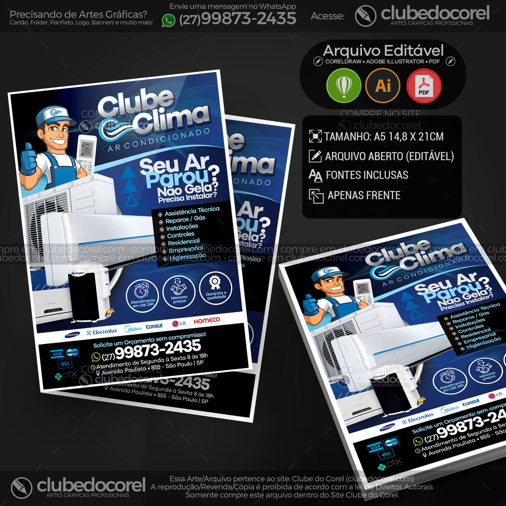 Panfleto Flyer - Manutenção Ar Condicionado - Modelo Editável [CDR AI PDF]