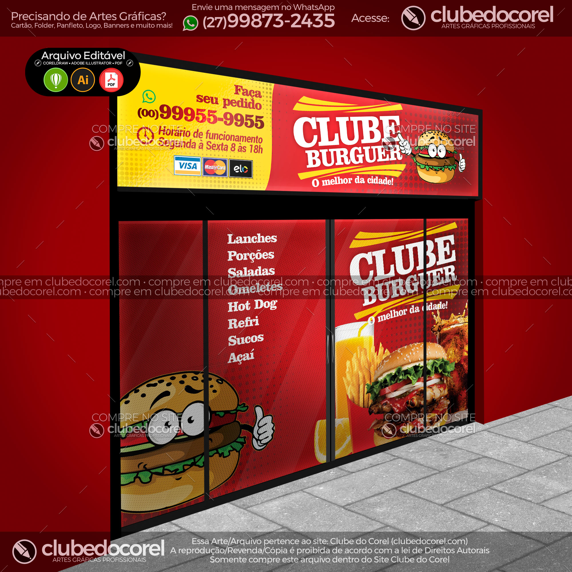 Fachada / Placa / Plotagem - Lanchonete Hamburguer [CDR AI PDF]