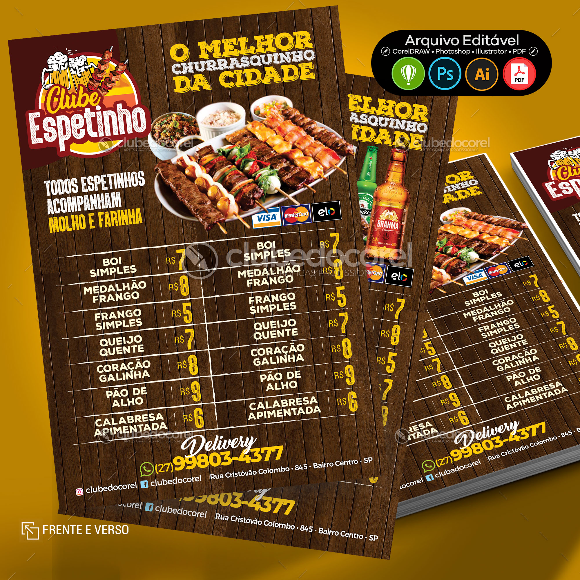 Cardápio Churrasquinho Espetinho Editável #01 + Comanda