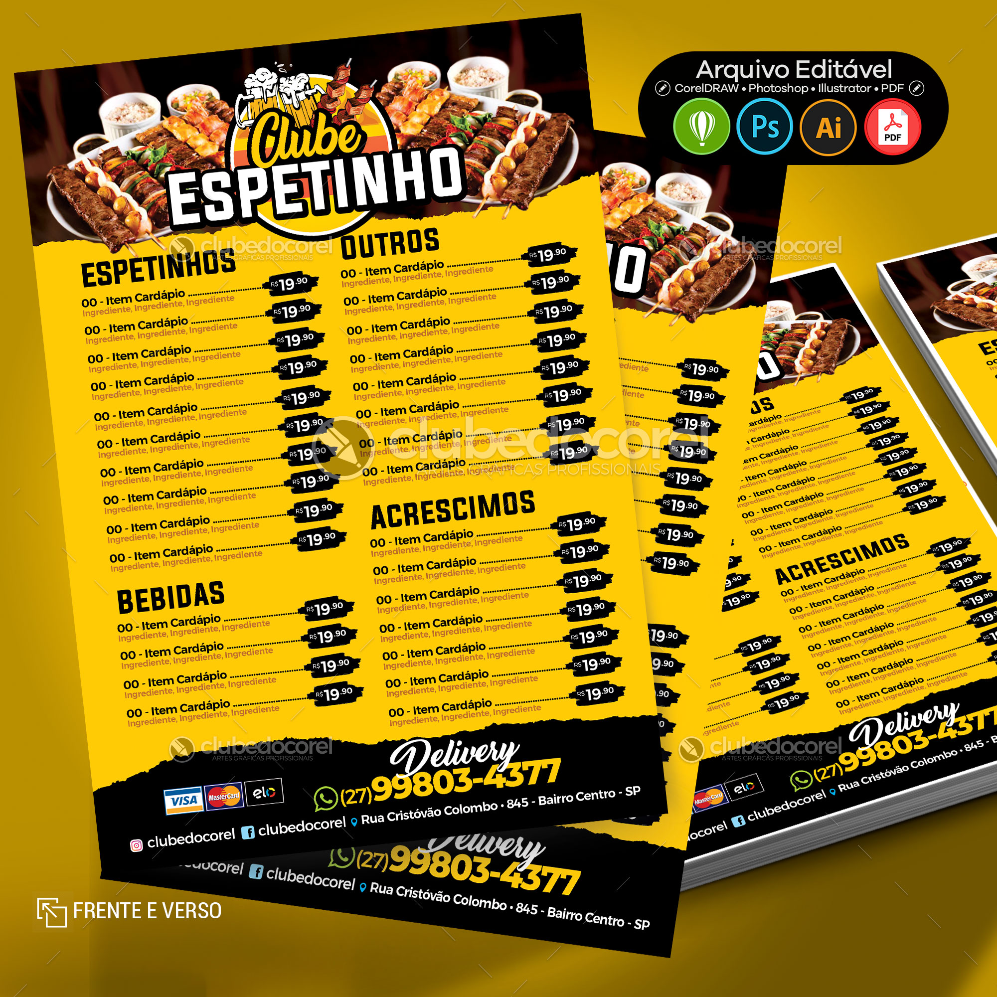 Cardápio Churrasquinho Espetinho Editável #03 + Comanda