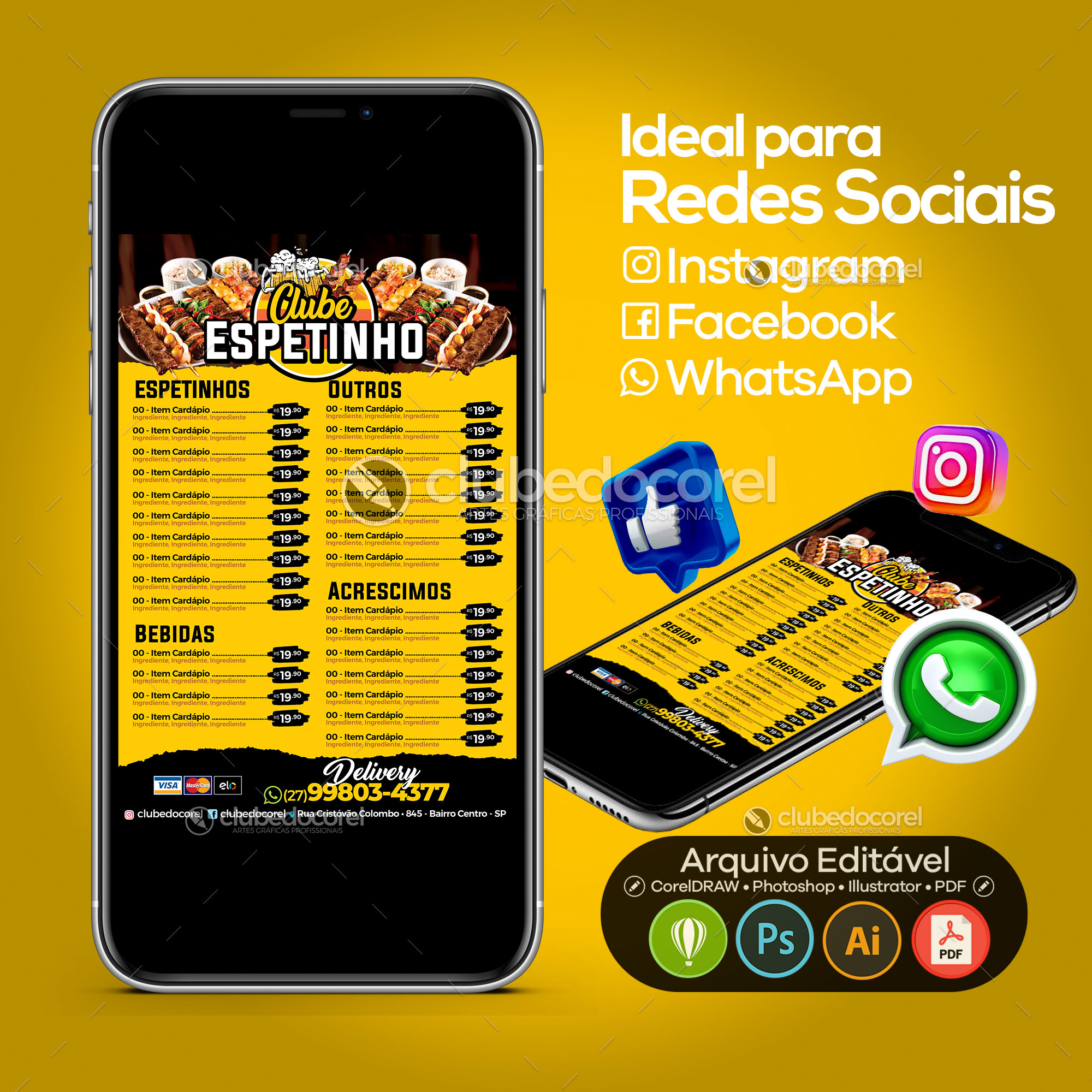Cardápio Churrasquinho Espetinho Editável #03 + Comanda