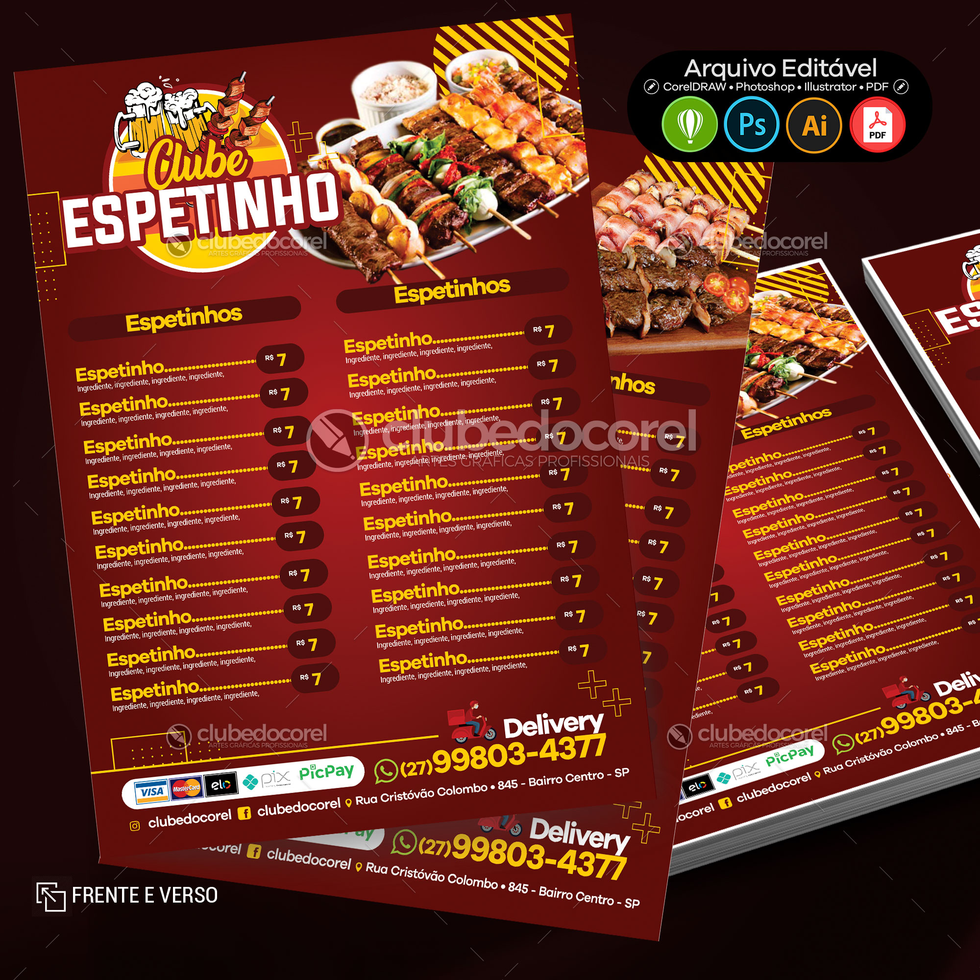 Cardápio Churrasquinho Espetinho Editável #04 + Comanda