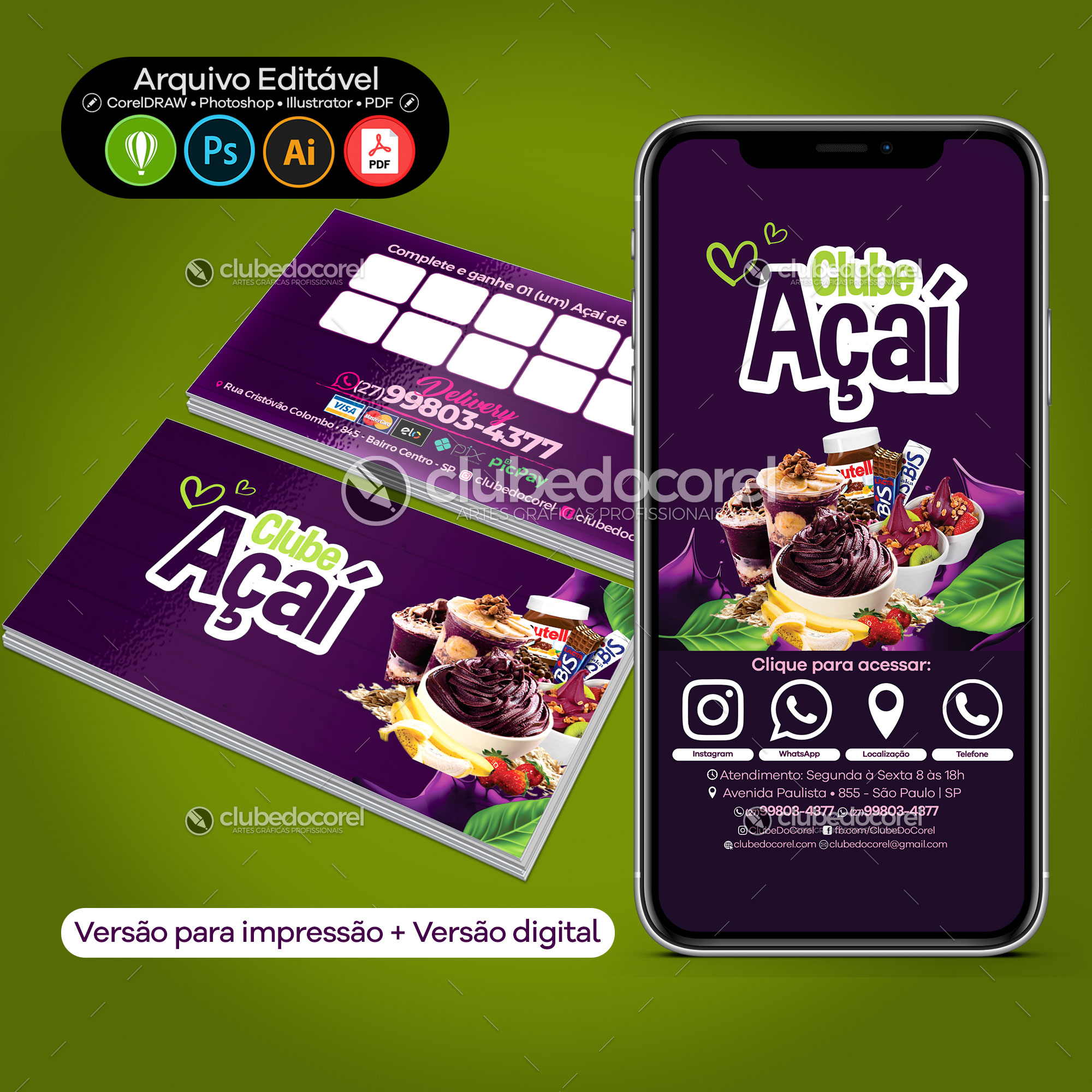 Cartão de Visita Açaí / Açaíteria Fidelidade + Digital #03