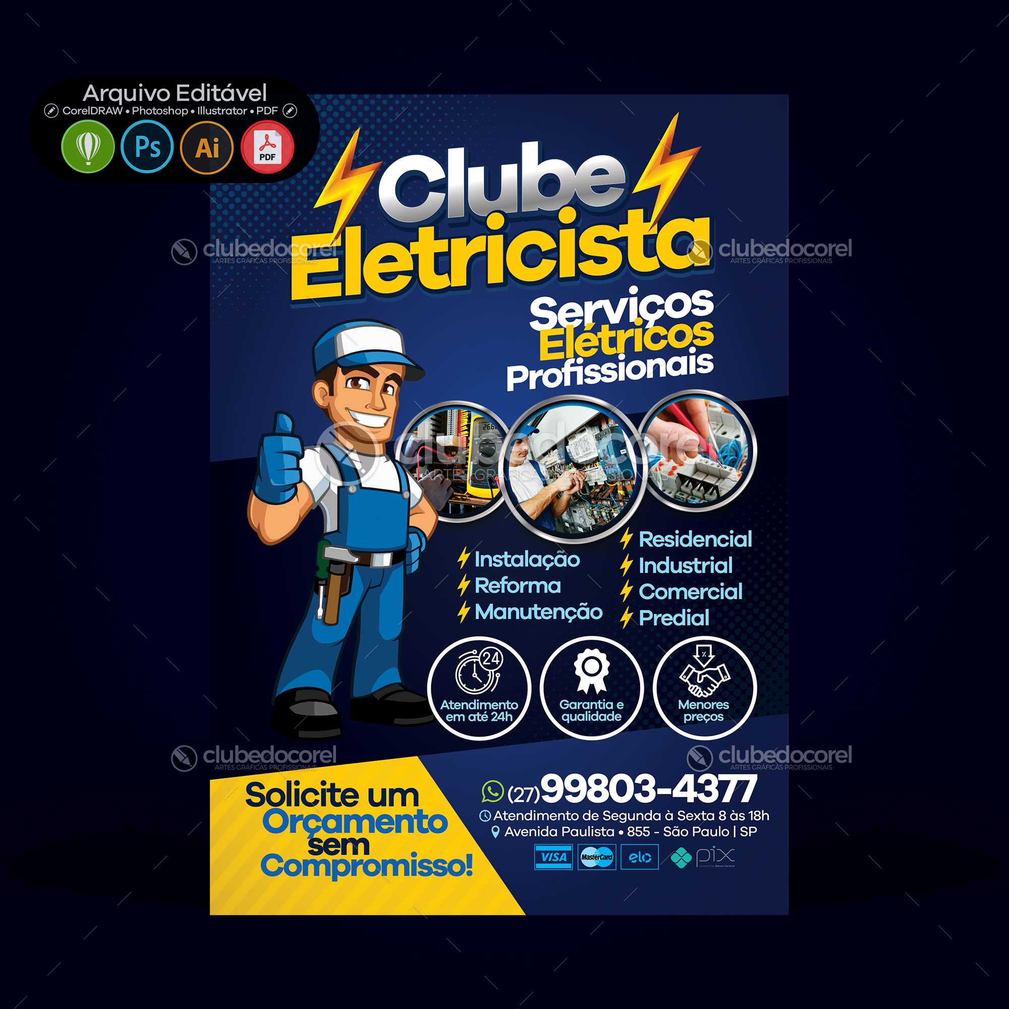 Panfleto / Flyer / Banner / Post / Arte - Eletricista [CDR PSD AI PDF]