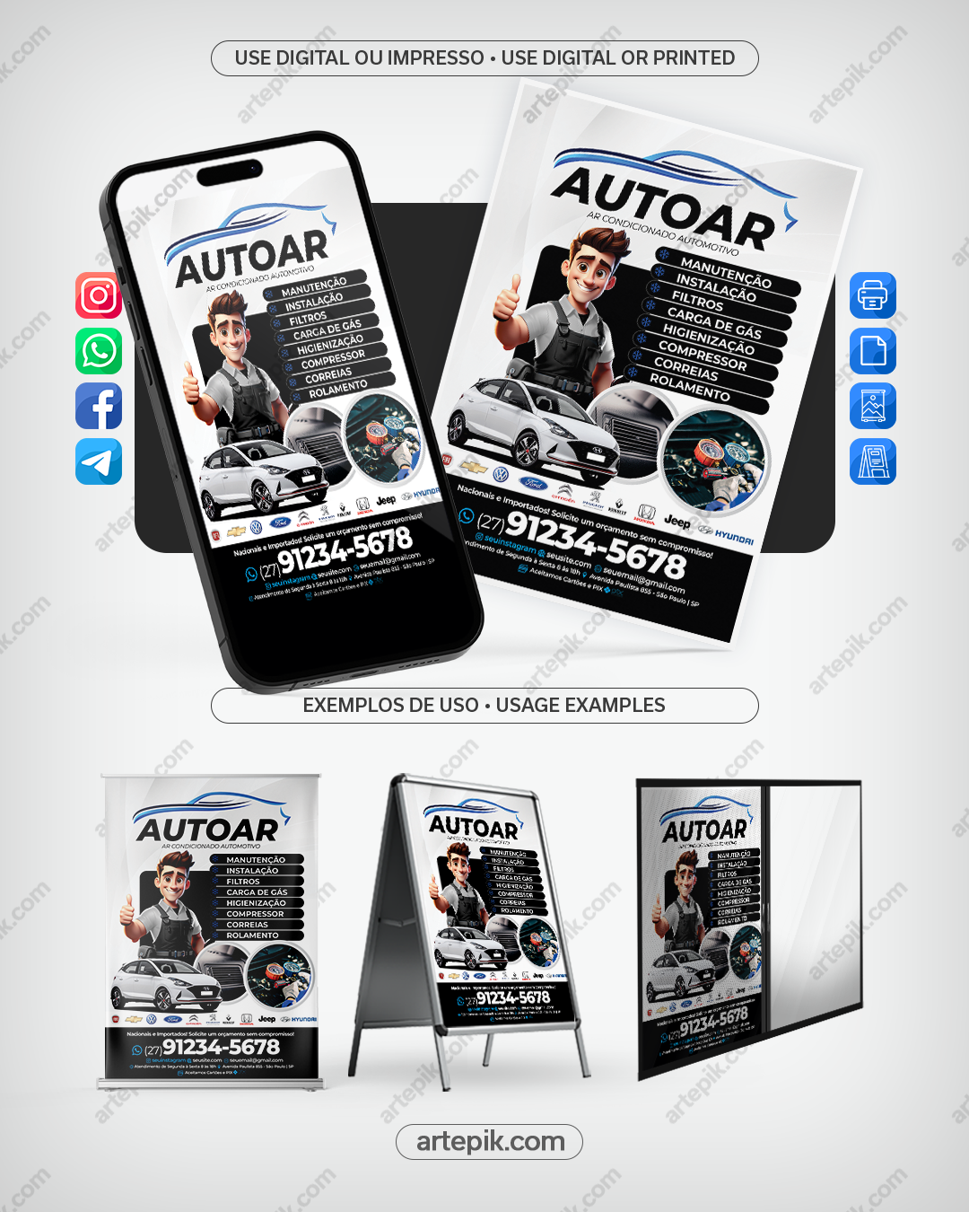 Panfleto de Ar Condicionado Automotivo - Modelo Editável Canva, CDR, PSD, AI